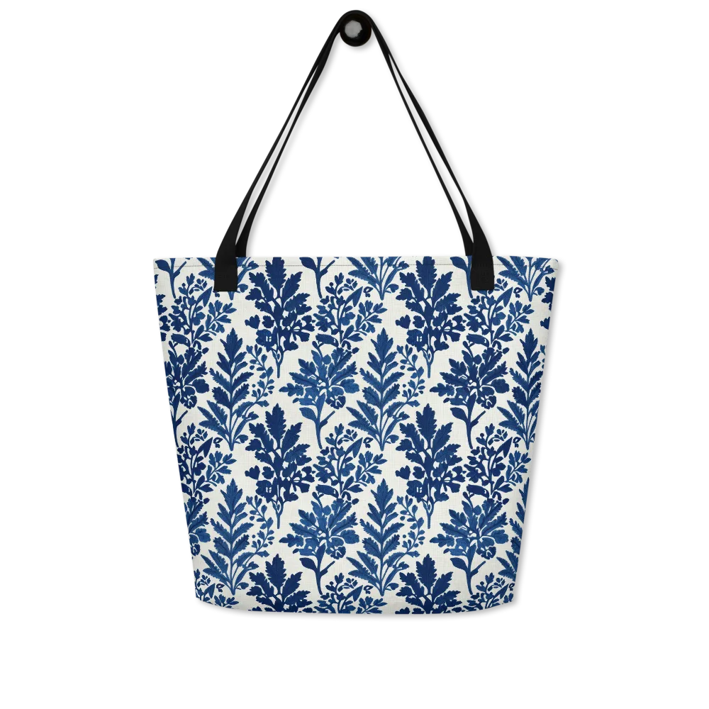 Blue Garden Ledger on Large Tote Bag W/ Pocket — Front
