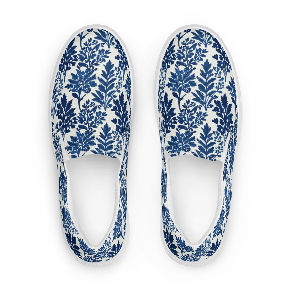 Blue Garden Ledger on Women's Slip-On Canvas Shoes — Front