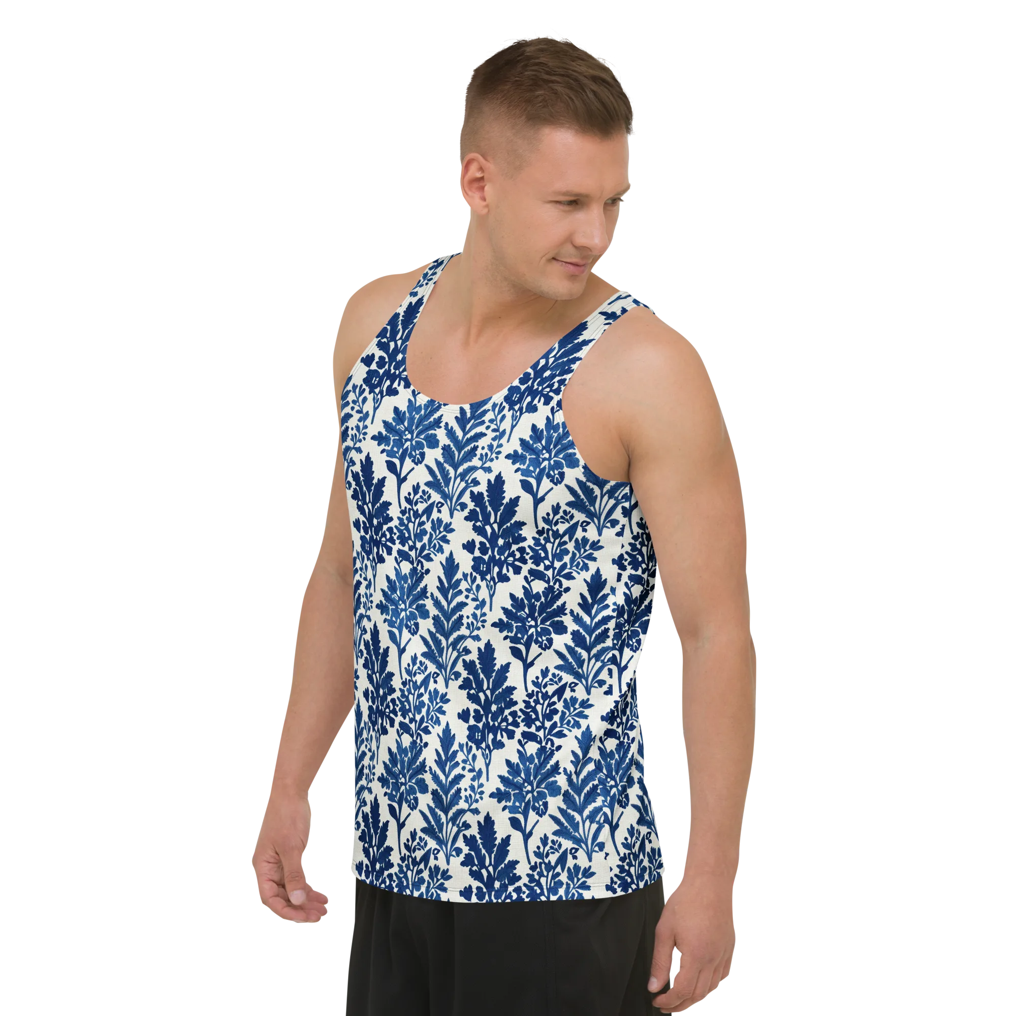 Blue Garden Ledger on Men's Tank Top — Left Front