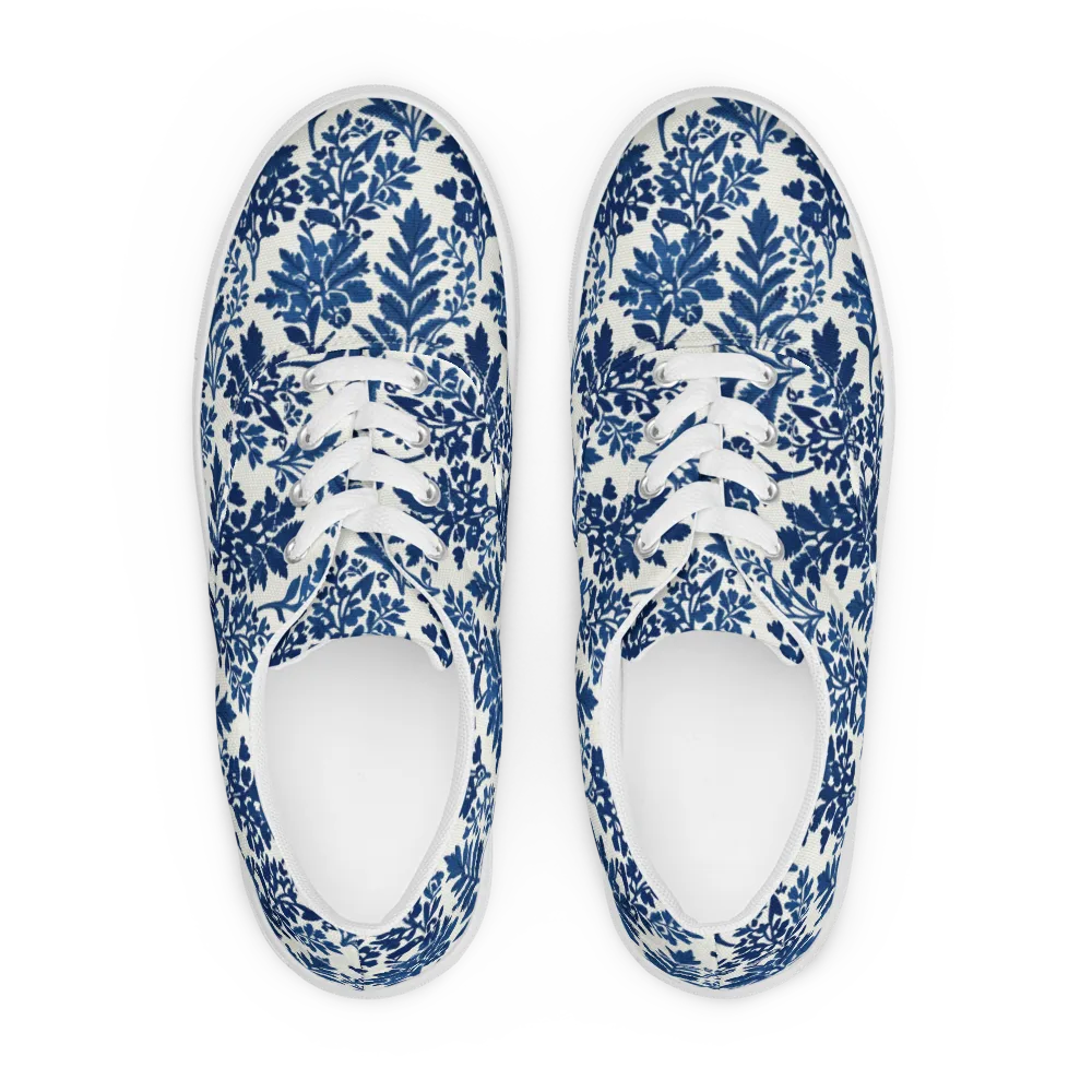 Blue Garden Ledger on Men's Lace-Up Canvas Shoes — Front