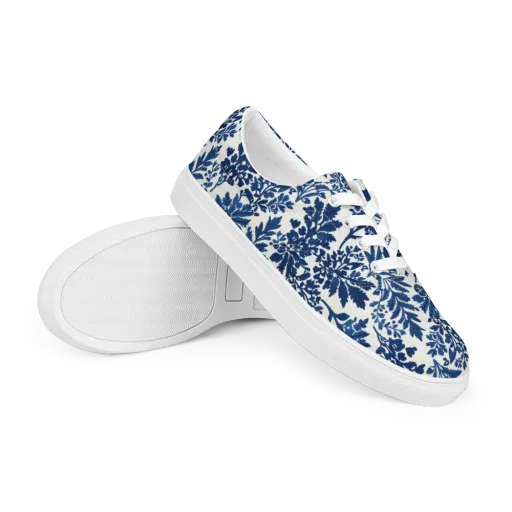 Blue Garden Ledger on a Men's Lace-Up Canvas Shoes