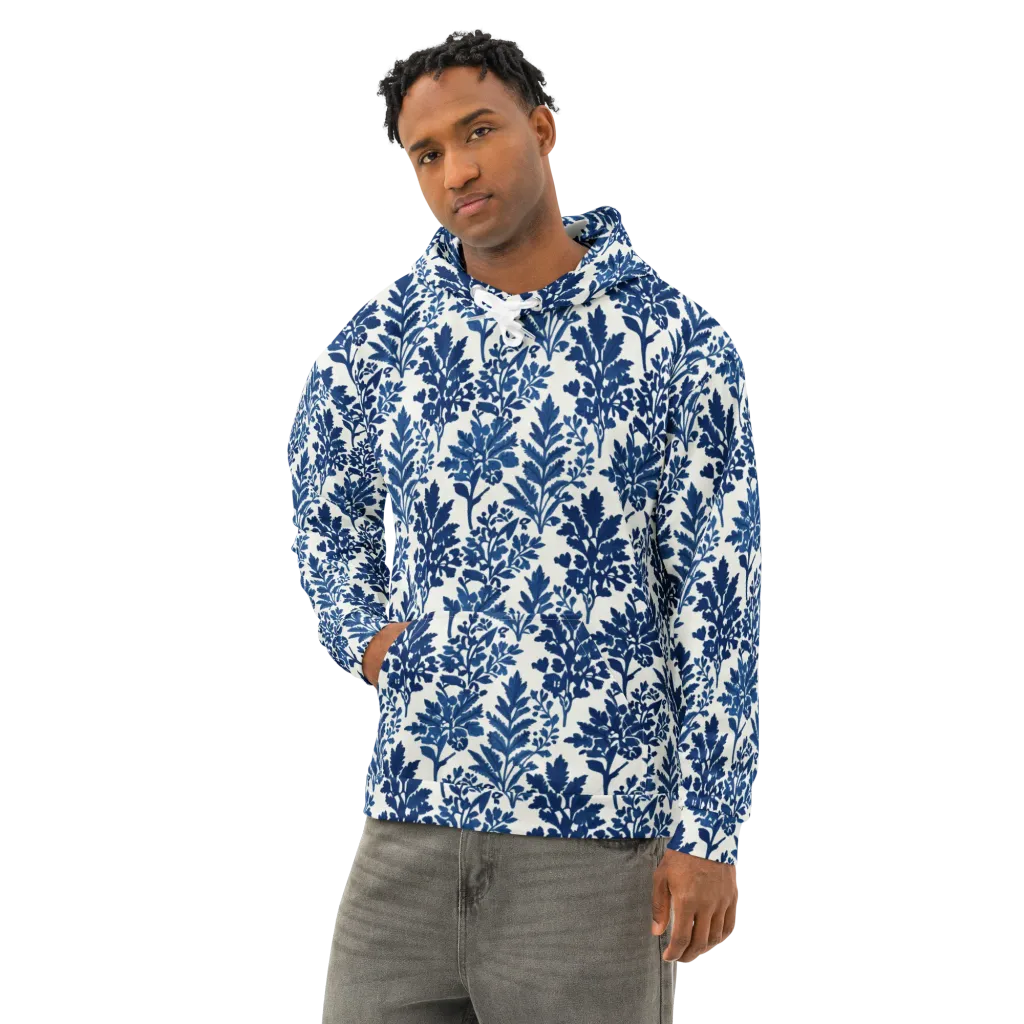 Blue Garden Ledger on Cotton Hoodie — Left Front