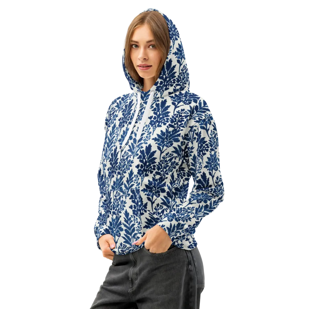 Blue Garden Ledger on Cotton Hoodie — Left Front