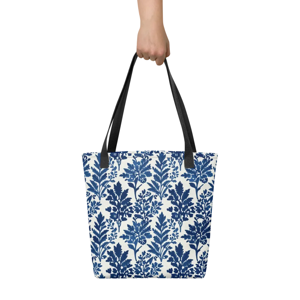 Blue Garden Ledger on Tote Bag — Front