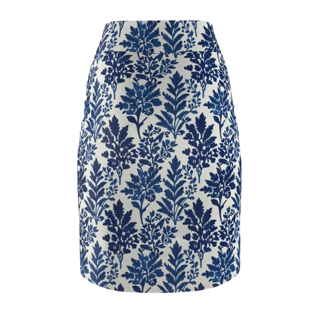 Blue Garden Ledger on Pencil Skirt — Back