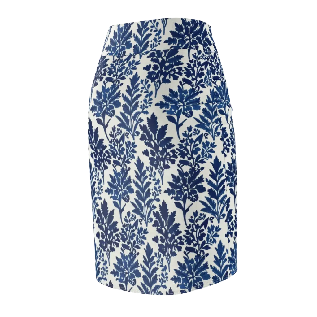 Blue Garden Ledger on Pencil Skirt — Back Side