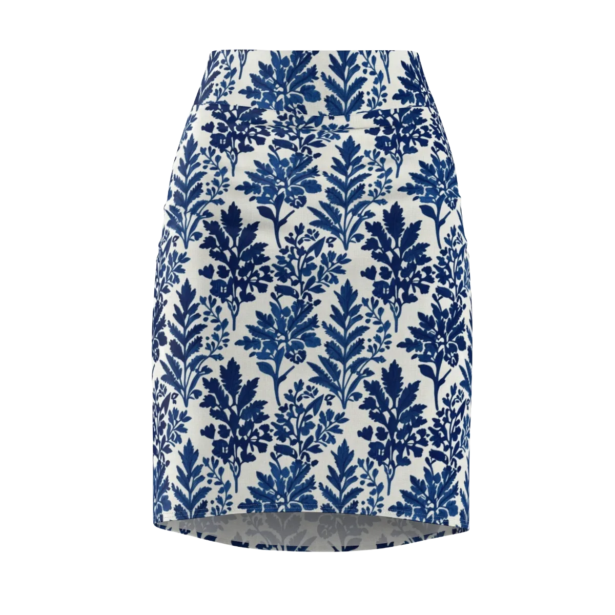 Blue Garden Ledger on Pencil Skirt — Front