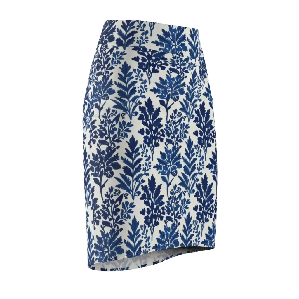 Blue Garden Ledger on Pencil Skirt — Front Side