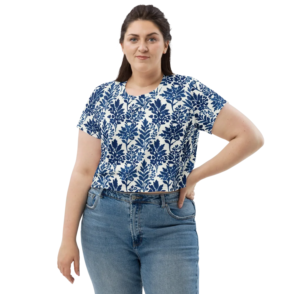 Blue Garden Ledger on Crop Tee — Front