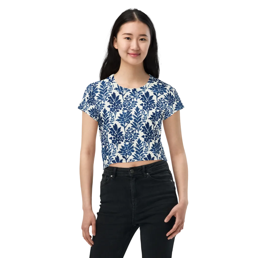 Blue Garden Ledger on Crop Tee — Front