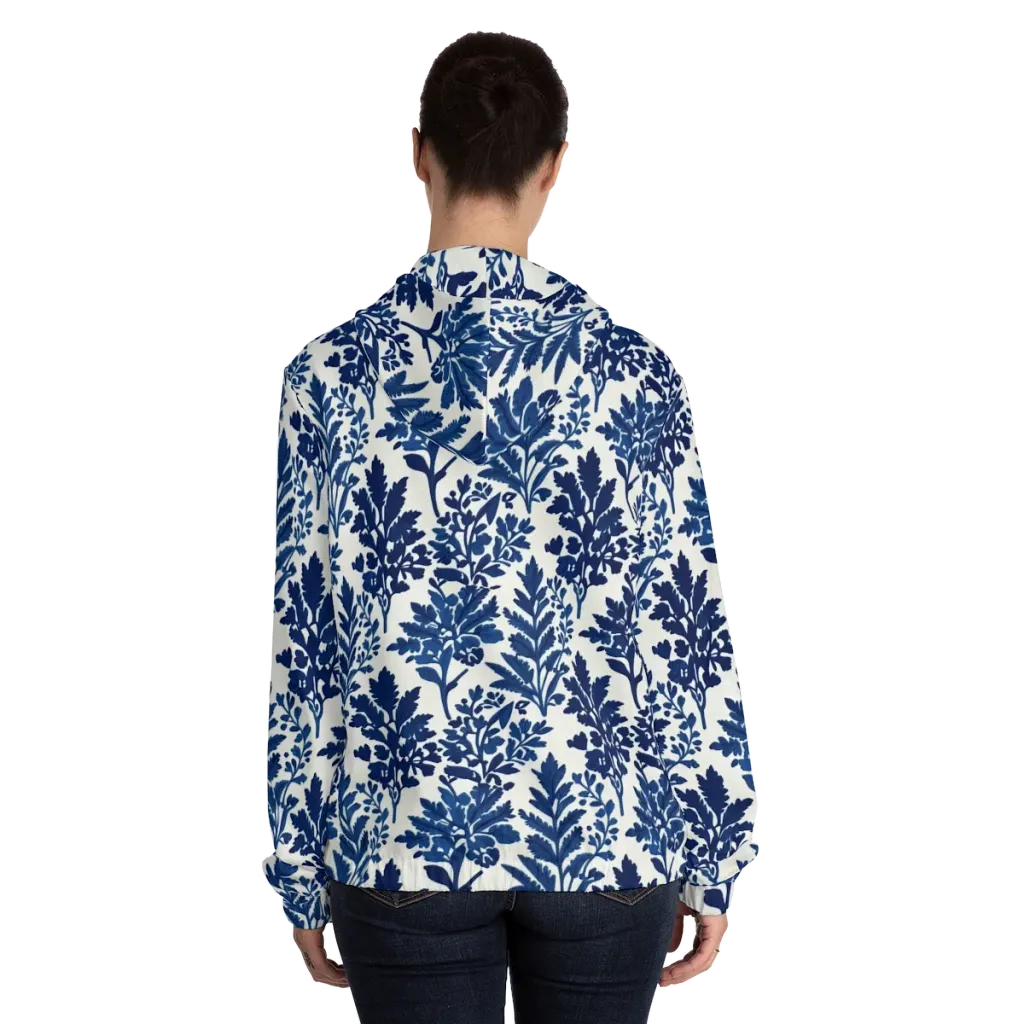 Blue Garden Ledger on Women's Full-Zip Hoodie — Back On Person