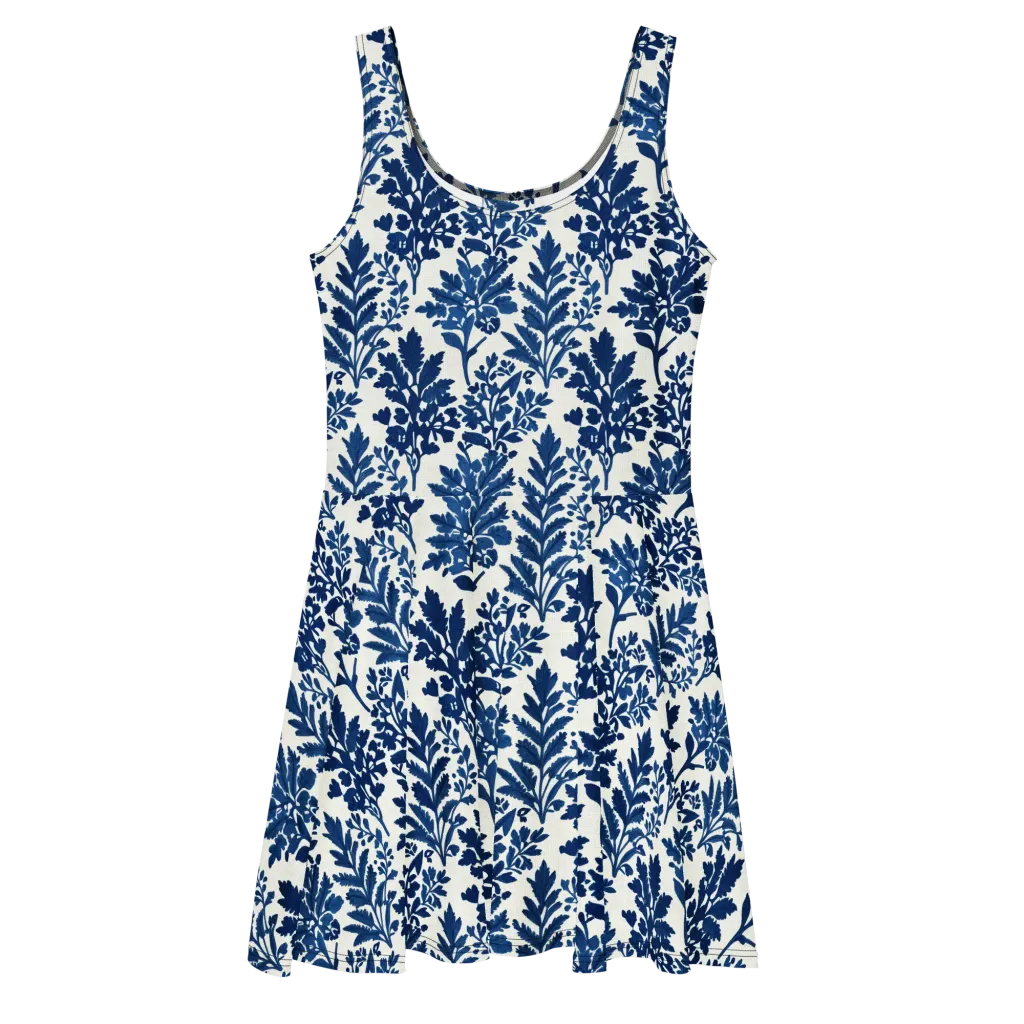Blue Garden Ledger on Skater Dress — Front