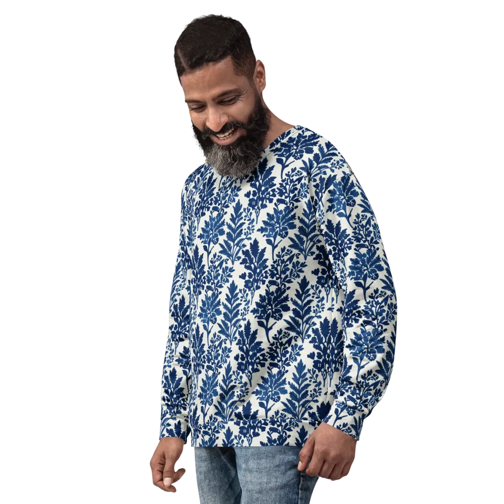 Blue Garden Ledger on Sweatshirt — Left Front