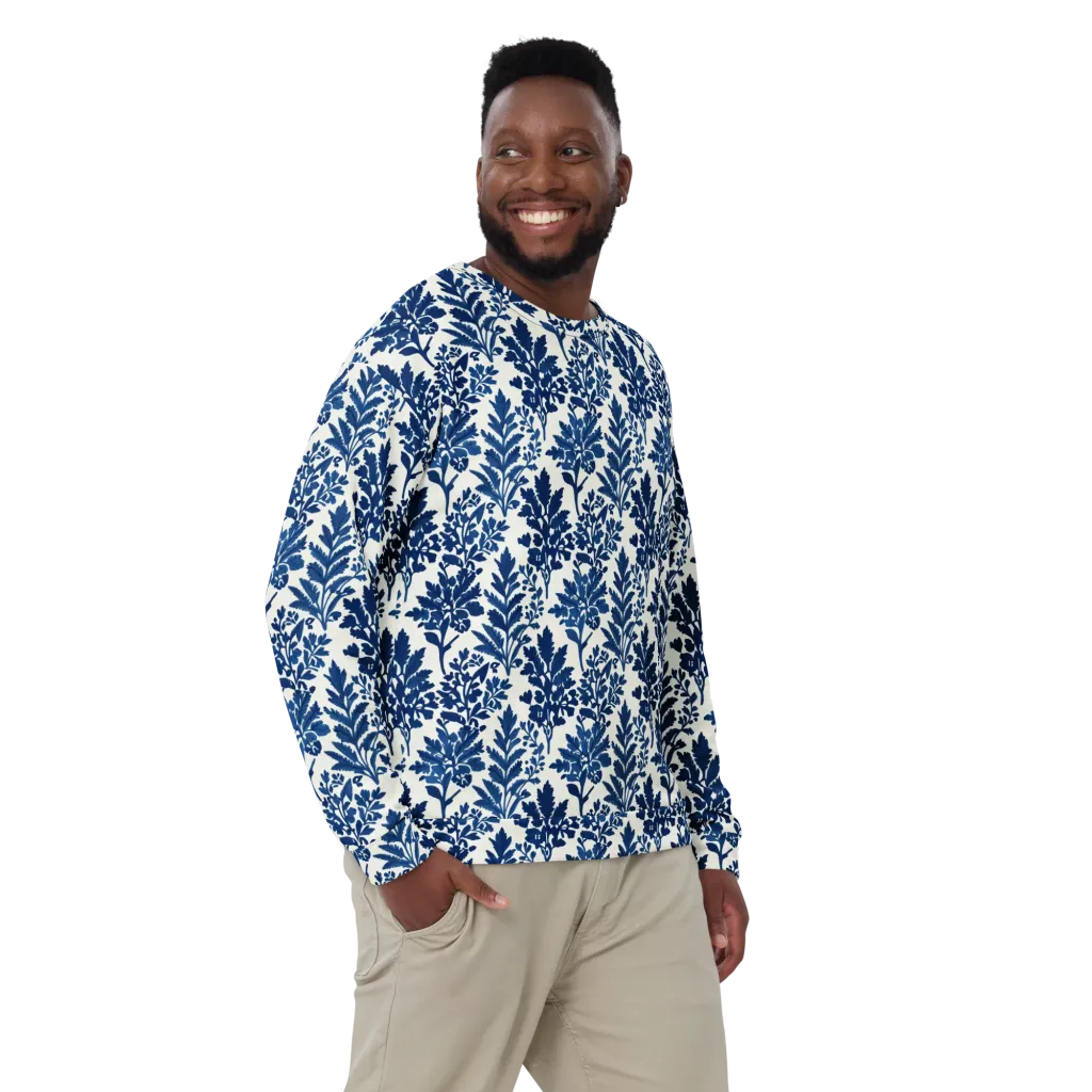 Blue Garden Ledger on Sweatshirt — Front