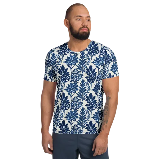 Blue Garden Ledger on a Men's Athletic T-Shirt