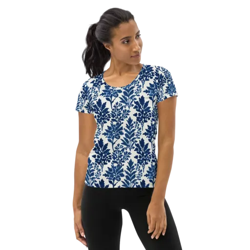 Blue Garden Ledger on a Women's Athletic T-Shirt
