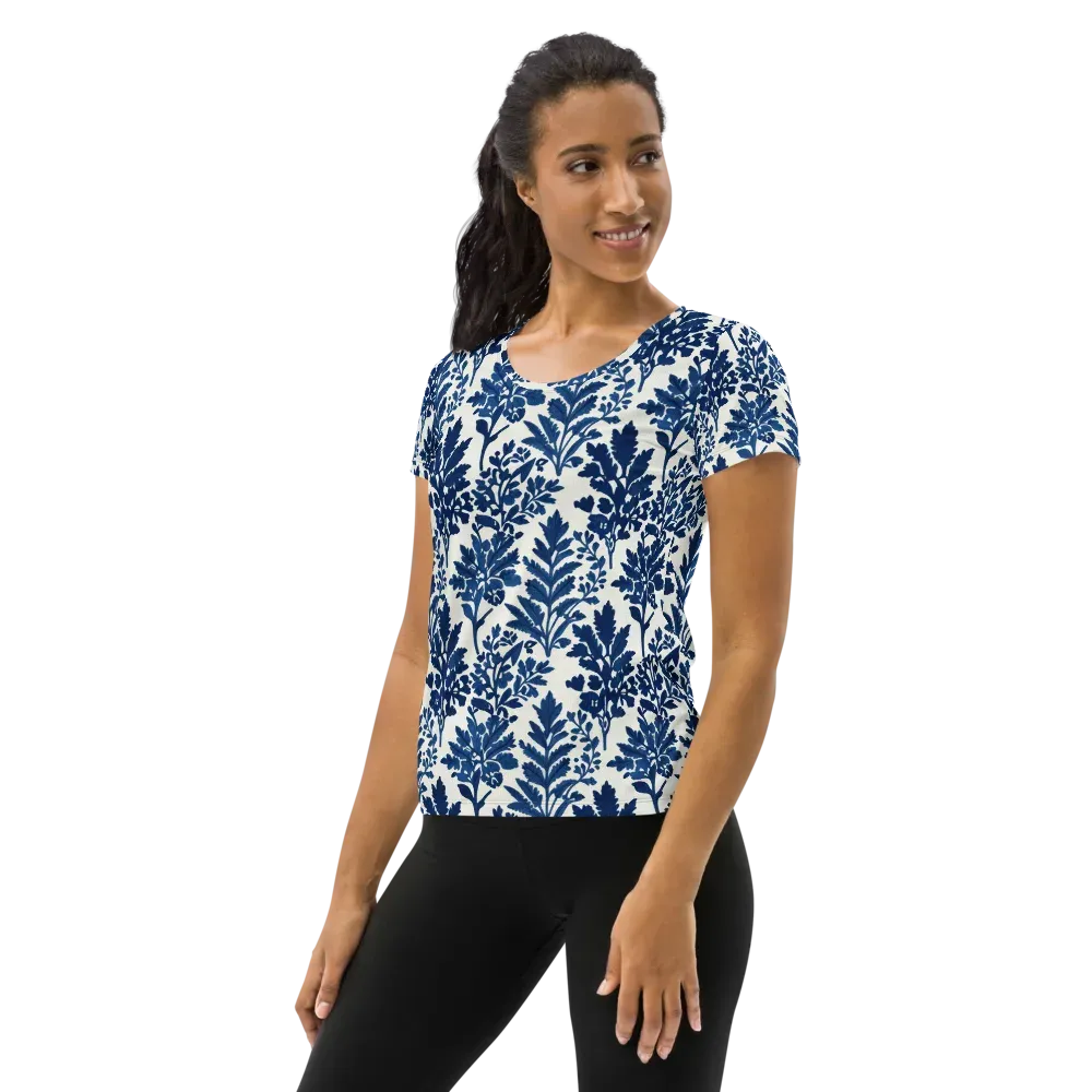 Blue Garden Ledger on Women's Athletic T-Shirt — Left