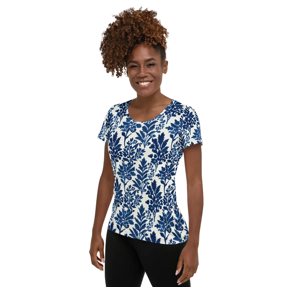 Blue Garden Ledger on Women's Athletic T-Shirt — Left