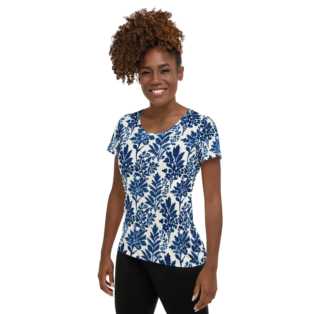 Blue Garden Ledger on Women's Athletic T-Shirt — Left