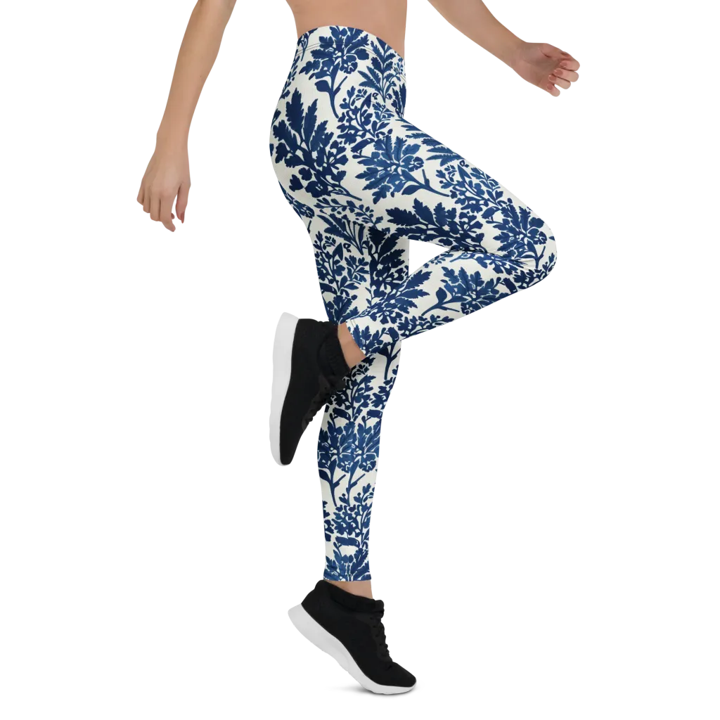 Blue Garden Ledger on Leggings — Right