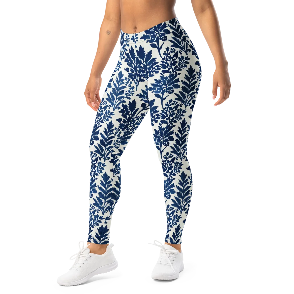 Blue Garden Ledger on Leggings — Left Front