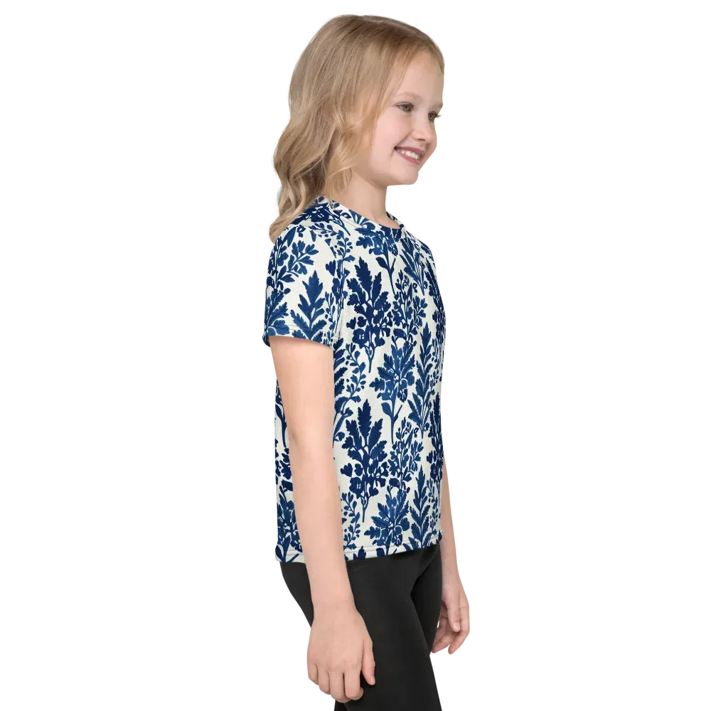 Blue Garden Ledger on Kids Crew Neck T-Shirt — Right