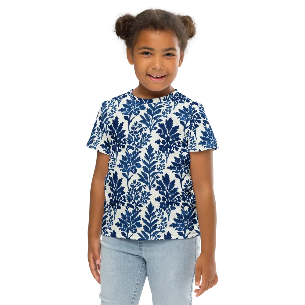 Blue Garden Ledger on Kids Crew Neck T-Shirt — Front