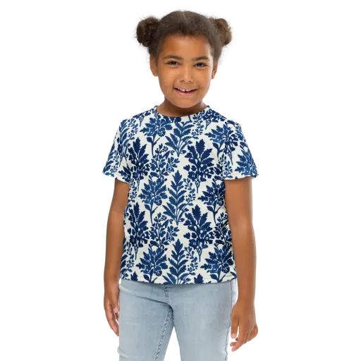Blue Garden Ledger on a Kids Crew Neck T-Shirt
