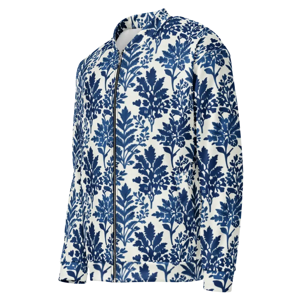 Blue Garden Ledger on Bomber Jacket — Left Front