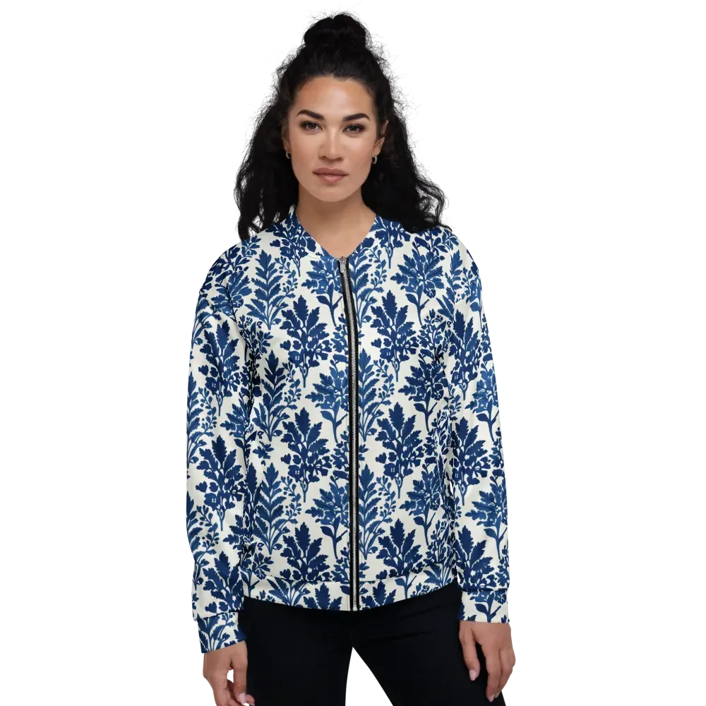 Blue Garden Ledger on Bomber Jacket — Front