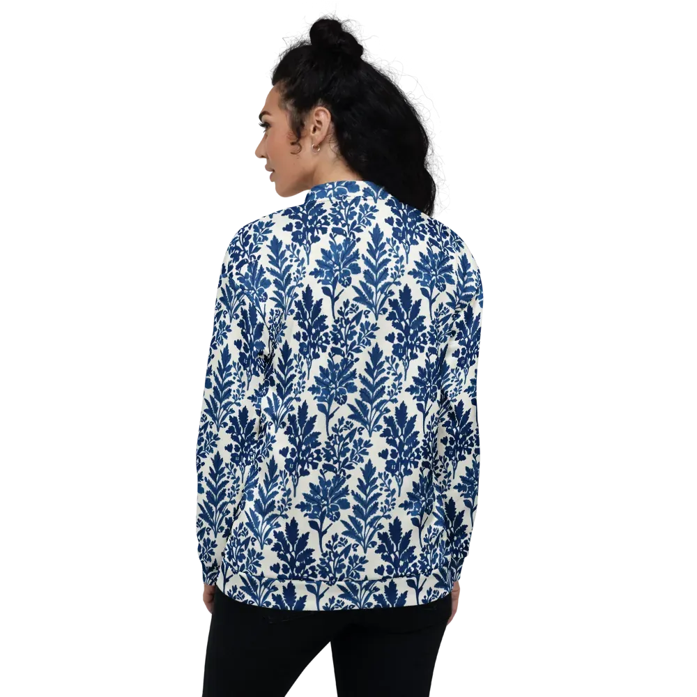 Blue Garden Ledger on Bomber Jacket — Back