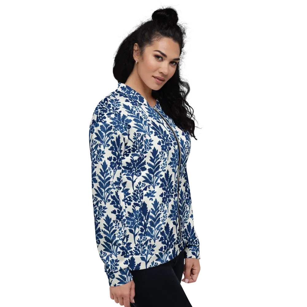 Blue Garden Ledger on Bomber Jacket — Right