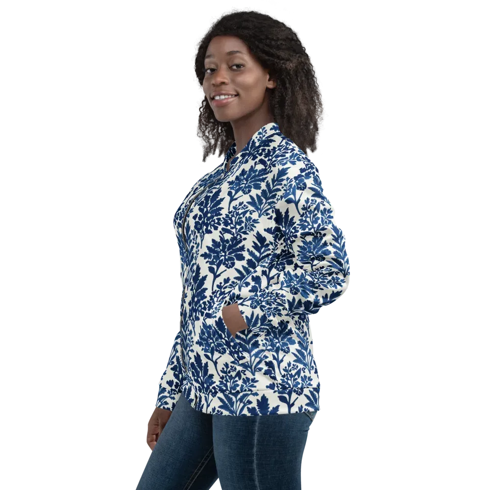 Blue Garden Ledger on Bomber Jacket — Left