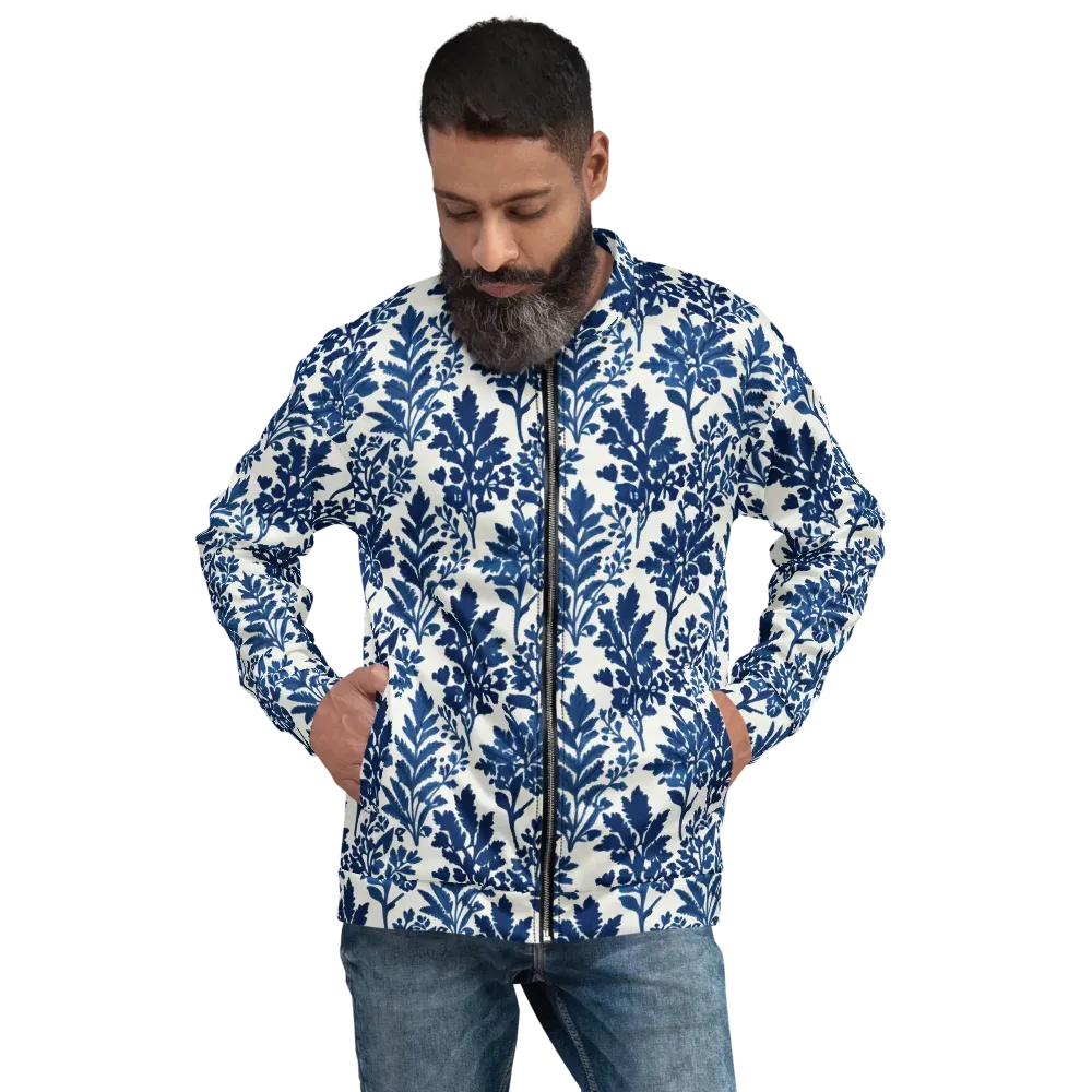 Blue Garden Ledger on Bomber Jacket — Front