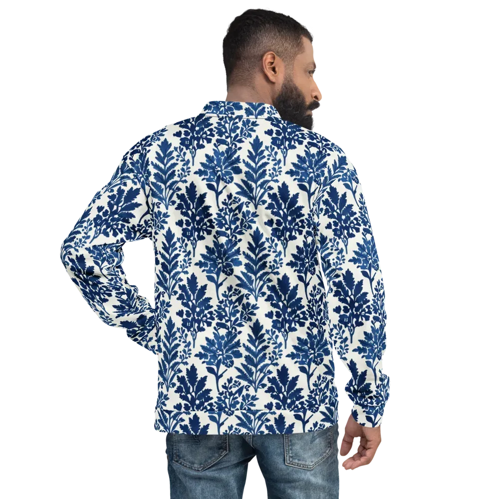 Blue Garden Ledger on Bomber Jacket — Back