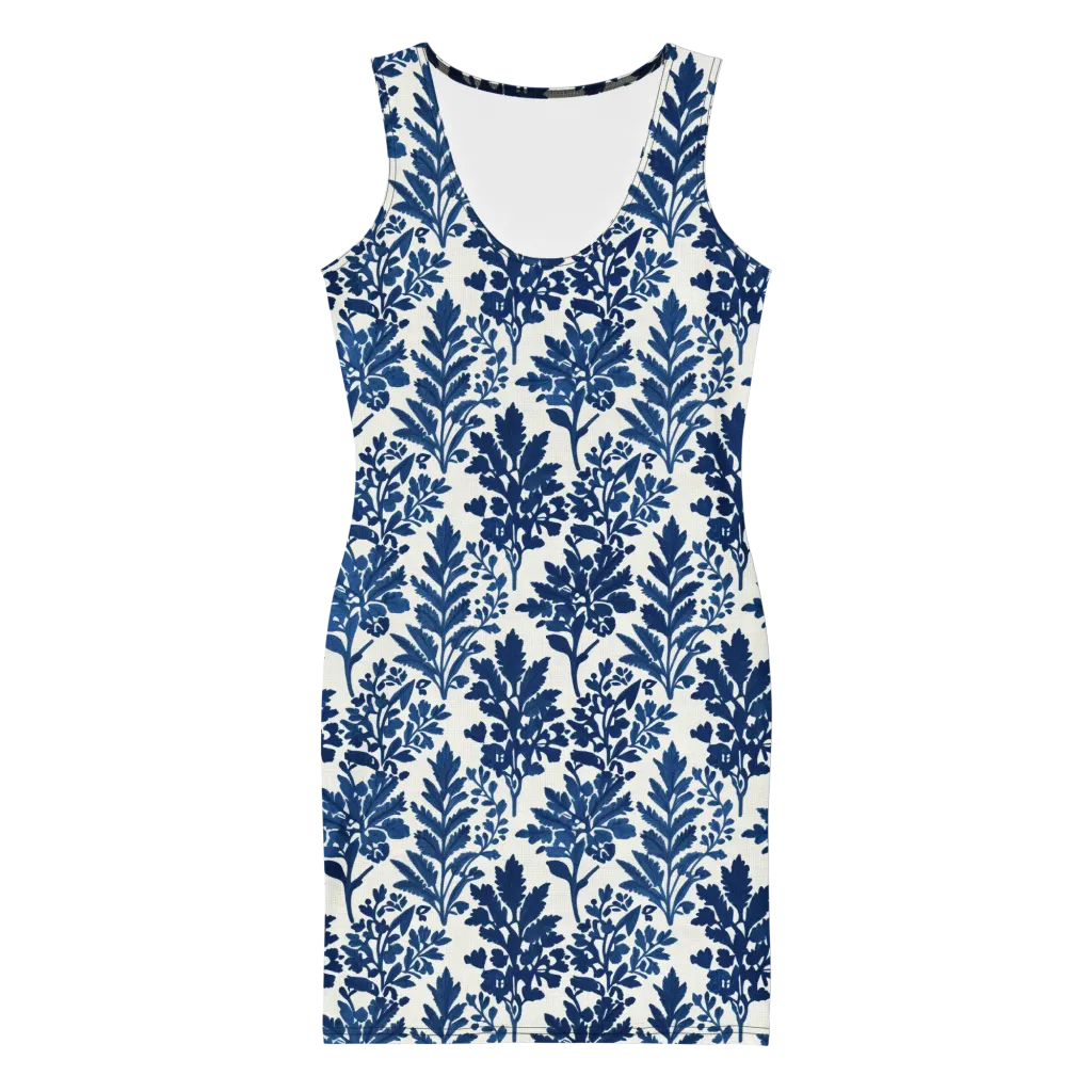 Blue Garden Ledger on Bodycon Dress — Front