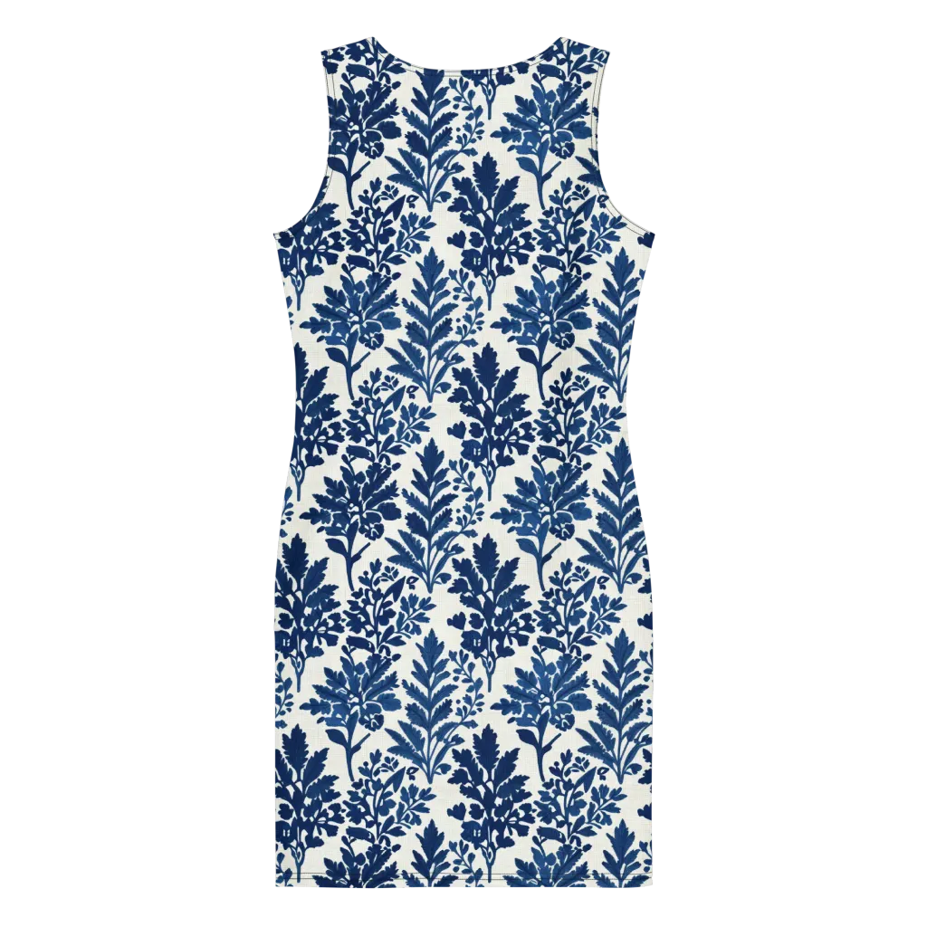 Blue Garden Ledger on Bodycon Dress — Back