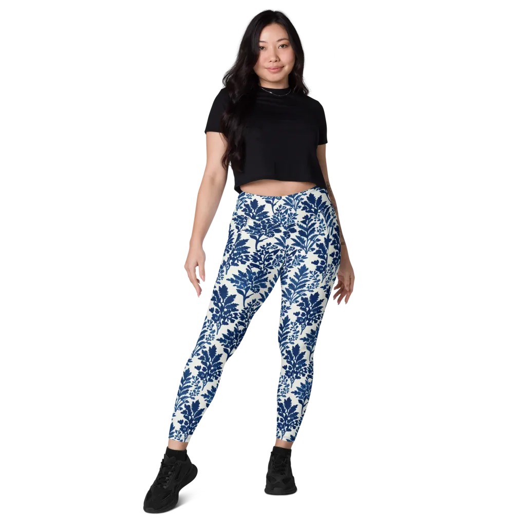 Blue Garden Ledger on Leggings with Pockets — Front