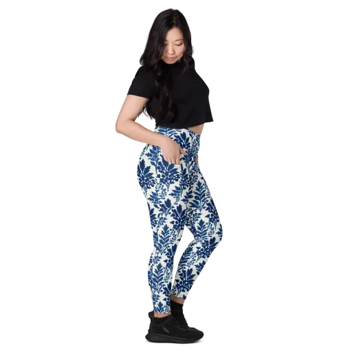 Blue Garden Ledger on a Leggings with Pockets