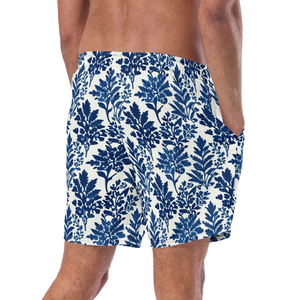 Blue Garden Ledger on Swim Trunks — Right Back