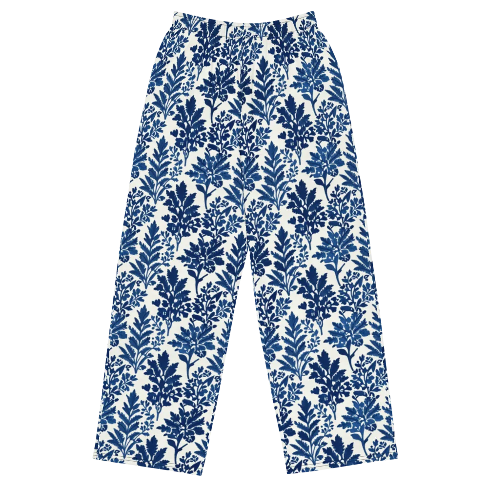 Blue Garden Ledger on Wide-Leg Pants — Front