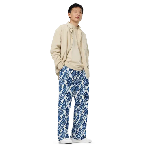 Blue Garden Ledger on a Wide-Leg Pants