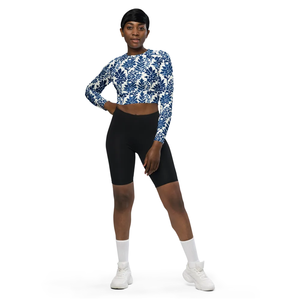 Blue Garden Ledger on Long Sleeve Crop Top — Front