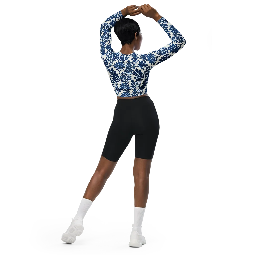 Blue Garden Ledger on Long Sleeve Crop Top — Back