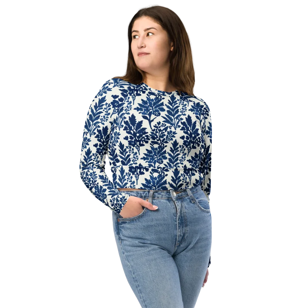 Blue Garden Ledger on Long Sleeve Crop Top — Front