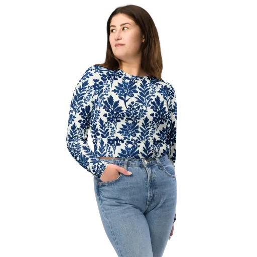 Blue Garden Ledger on a Long Sleeve Crop Top