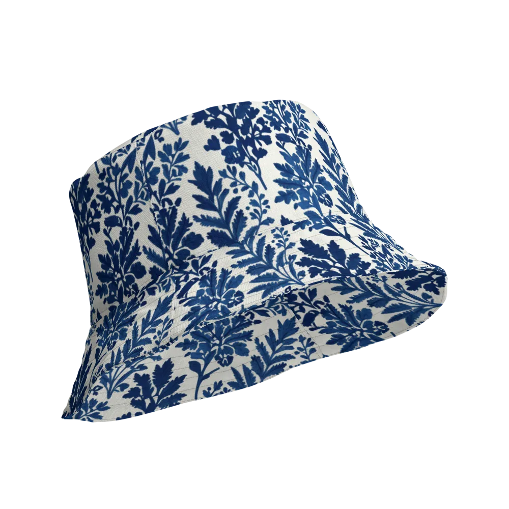 Blue Garden Ledger on Reversible Bucket Hat — Product details Outside