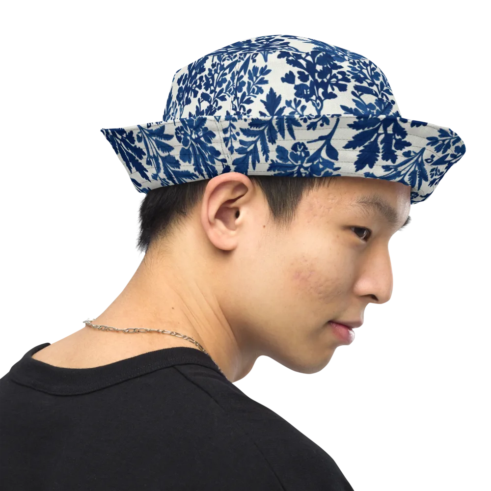 Blue Garden Ledger on Reversible Bucket Hat — Right Outside