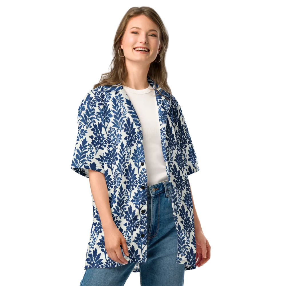 Blue Garden Ledger on Button Shirt — Front