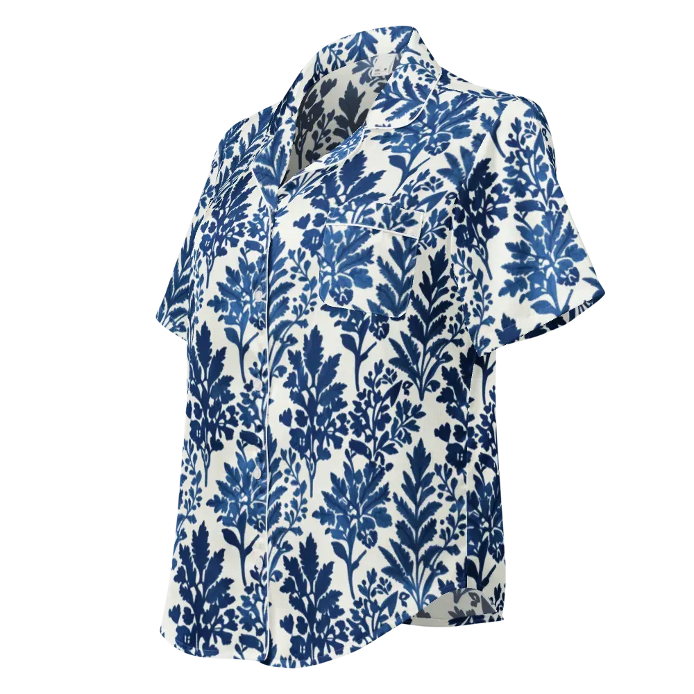 Blue Garden Ledger on Women's Short Sleeve Pajama Top — Left Front